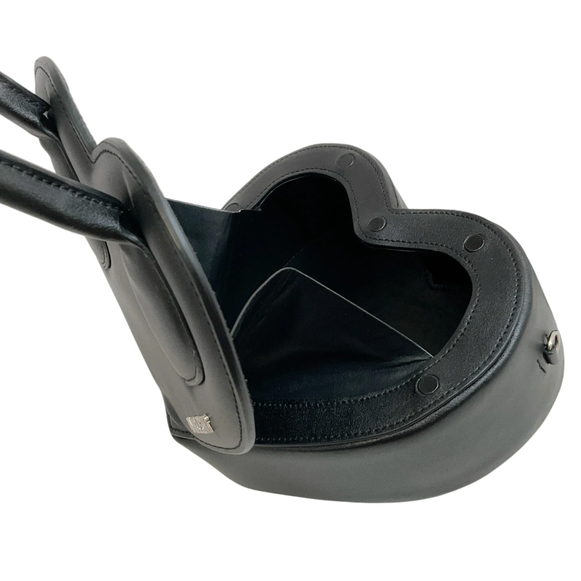 Ambush Black Leather Heart Bag with Silver Chain Strap