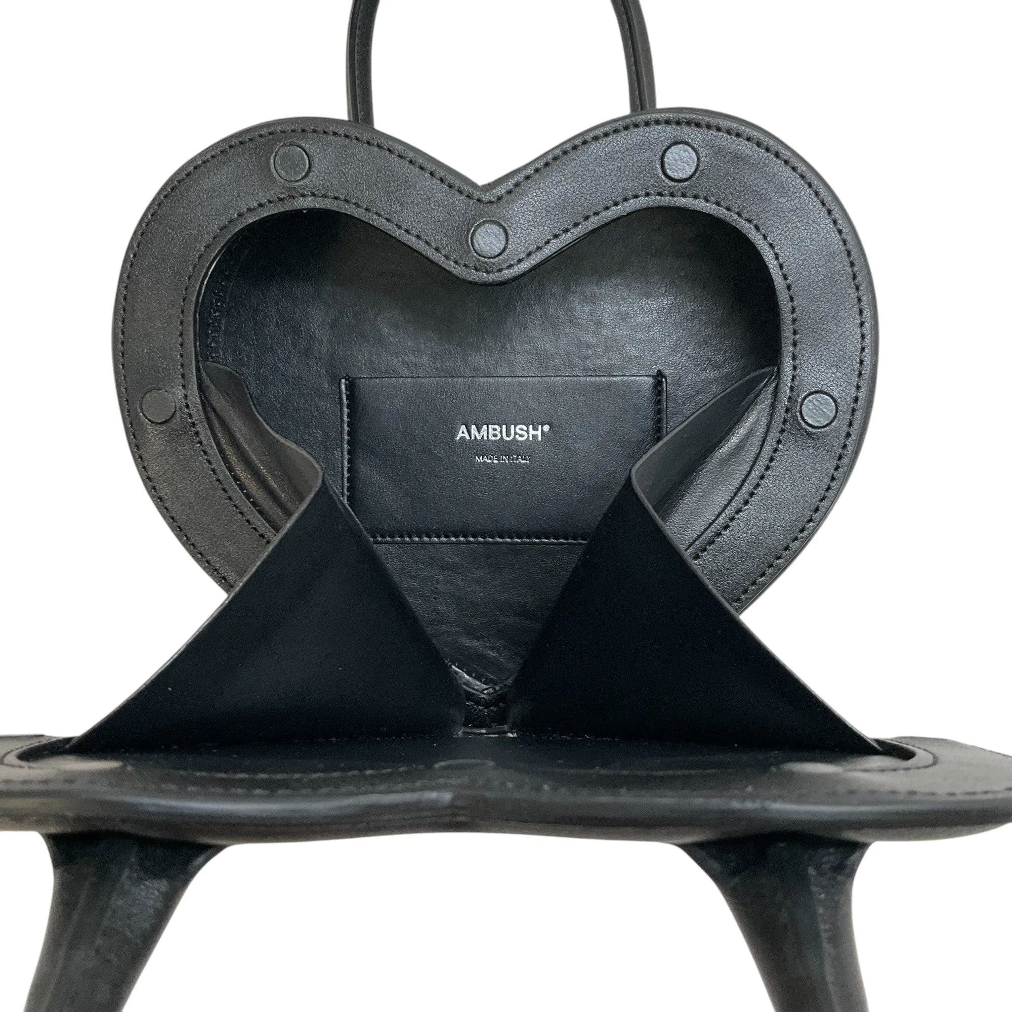 Ambush Black Leather Heart Bag with Silver Chain Strap