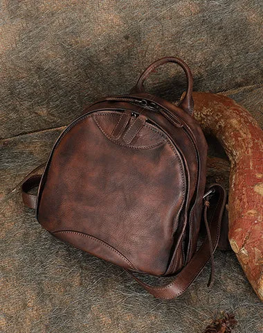 Best Coffee Leather Rucksack Bag Womens Vintage Small School Backpacks Leather Backpack Purse