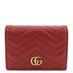 GUCCI Marmont GG Matelasse Leather Card Case Wallet Red 466492