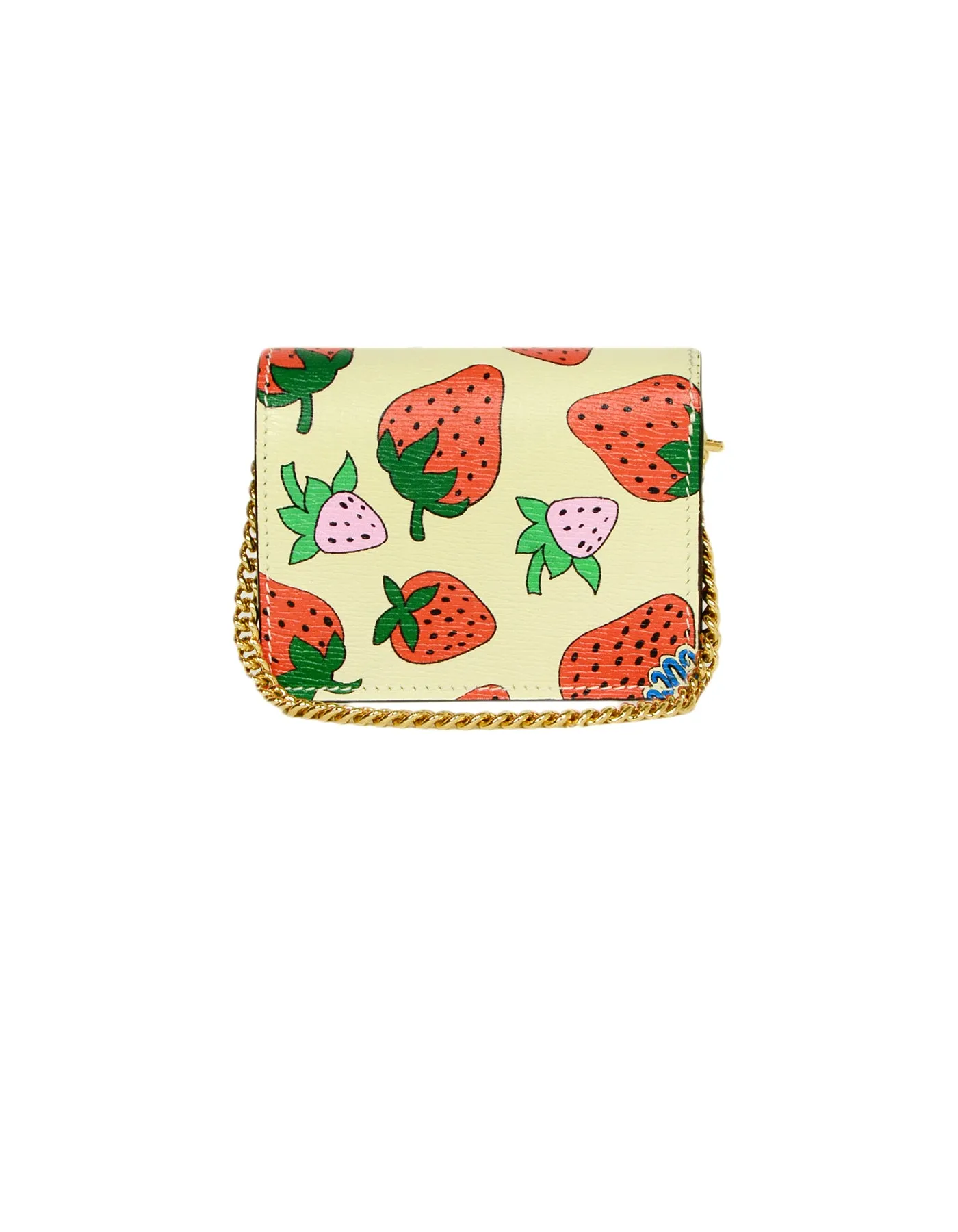Gucci NEW Zumi Strawberry Print Card Case Wallet w. Chain