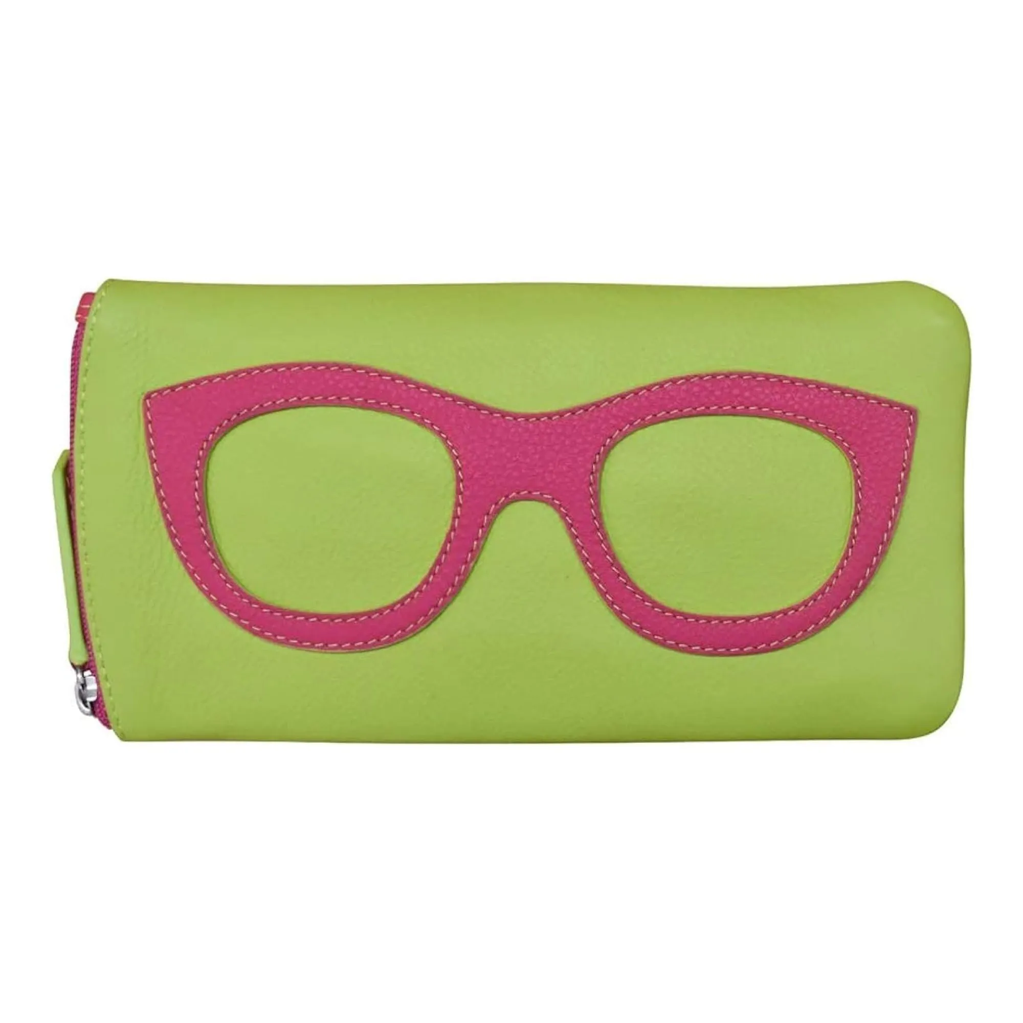 ILI New York Leather Eyeglass Case Zippered Glasses Wallet Pear Green Pink NEW