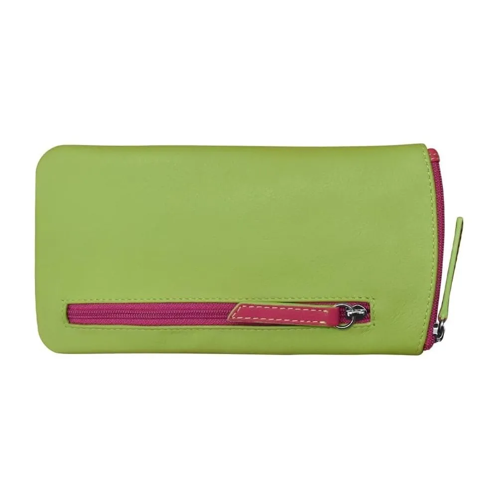 ILI New York Leather Eyeglass Case Zippered Glasses Wallet Pear Green Pink NEW