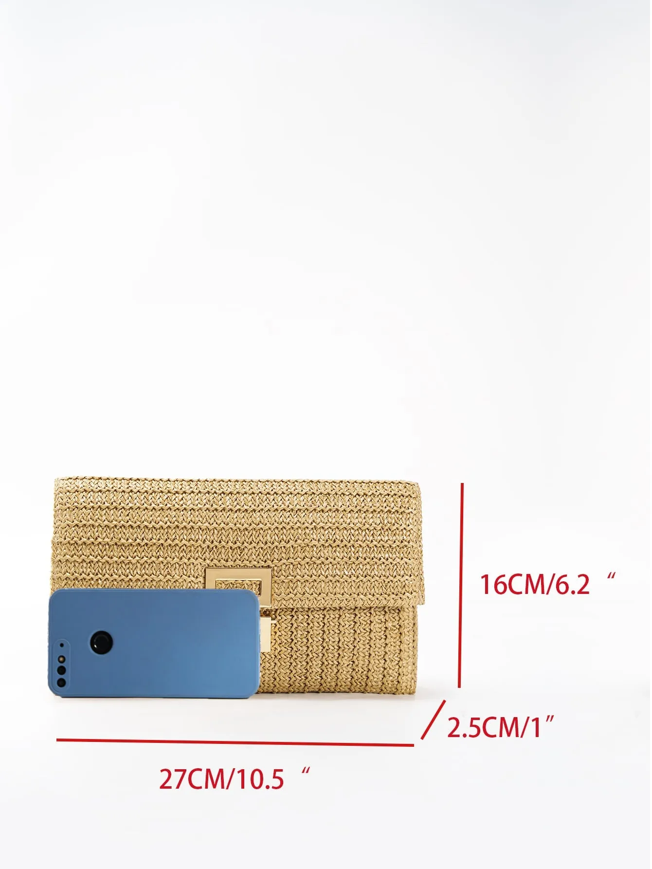 Metal Lock Flap Straw Bag - Khaki