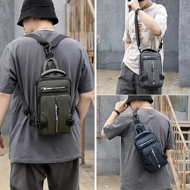 New Men's Multi-function Chest Bag Real-time Shoulder Messenger Backpack Anti-Theft Waterproof Crossbody Bag