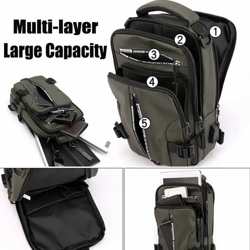 New Men's Multi-function Chest Bag Real-time Shoulder Messenger Backpack Anti-Theft Waterproof Crossbody Bag