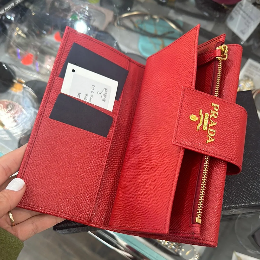 Prada Red Saffiano Leather Snap Wallet