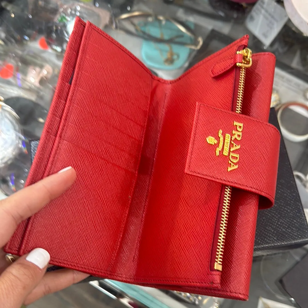 Prada Red Saffiano Leather Snap Wallet
