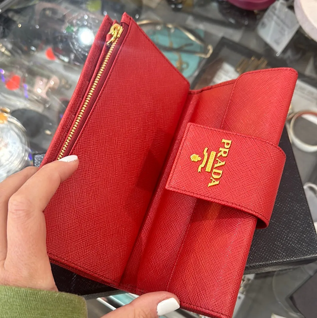 Prada Red Saffiano Leather Snap Wallet
