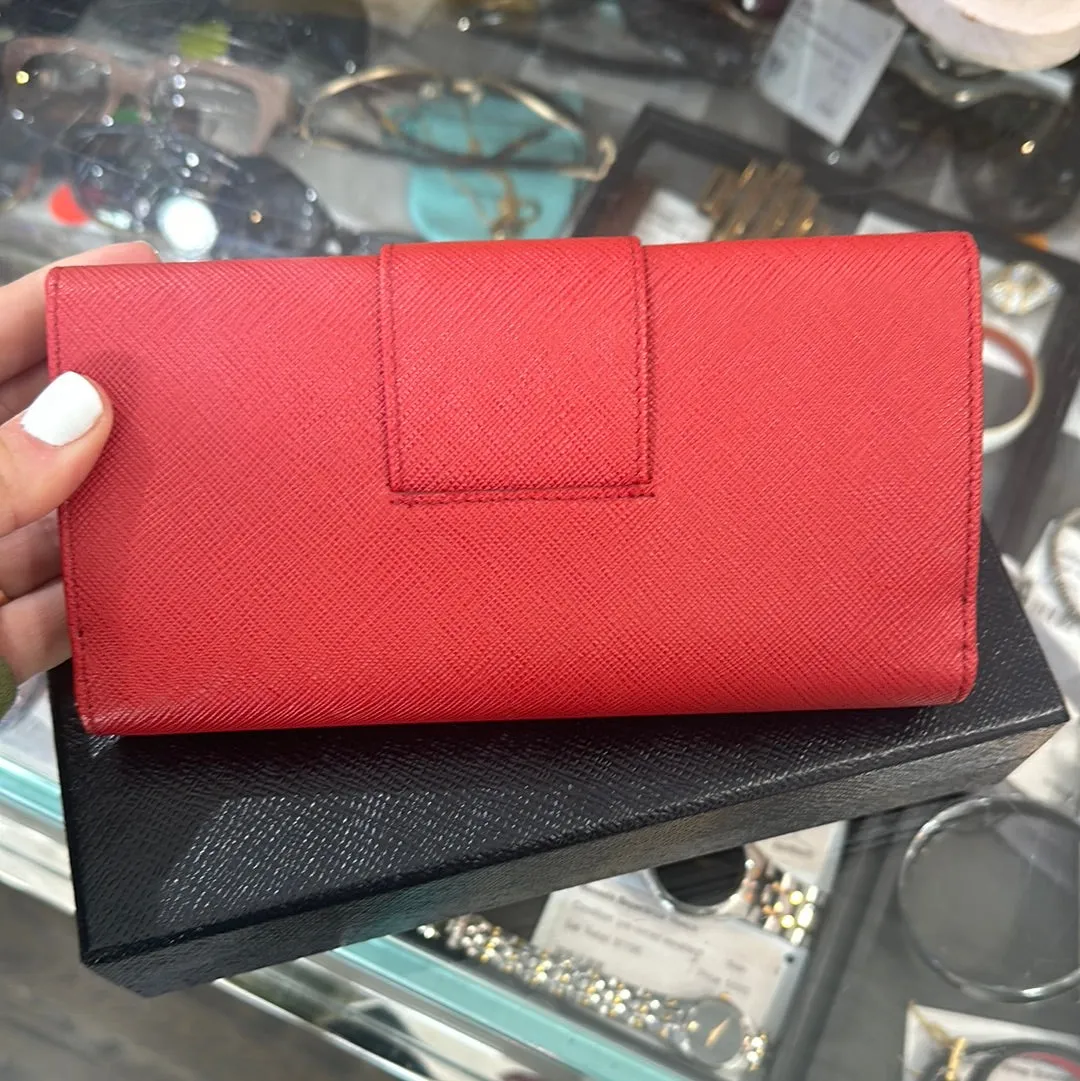 Prada Red Saffiano Leather Snap Wallet
