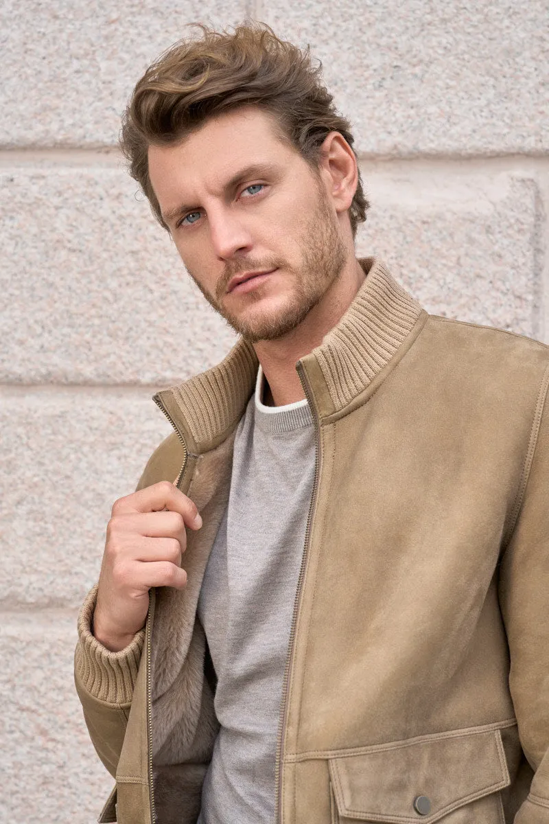 Rick Men's Shearling Bomber Jacket - Cappuccino/Beige