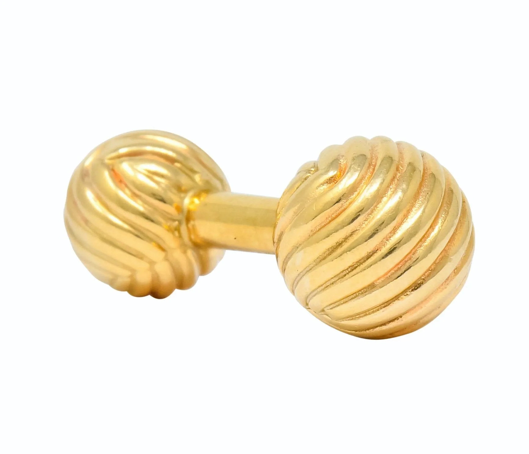 Tiffany & Co. 1960's Vintage 14 Karat Gold Ridged Ball Men's Cufflinks
